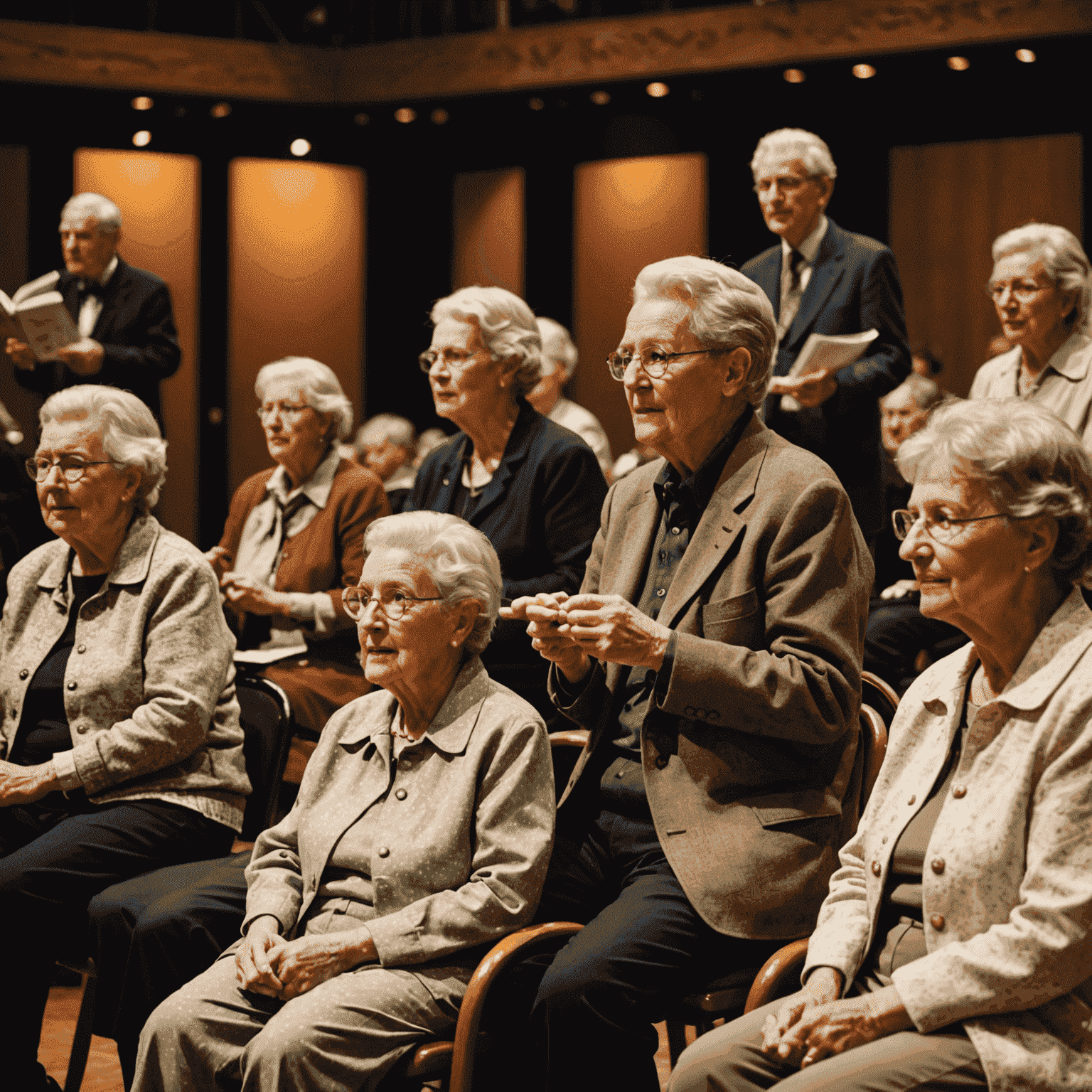 A group of senior citizens enjoying a performance at the Stratford Festival Theatre, showcasing the cultural richness of retirement life in Stratford